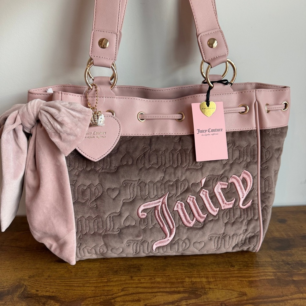 New Juicy Couture Vintage Dreams Tote Daydreamer Brown Light Pink Viral Handbag